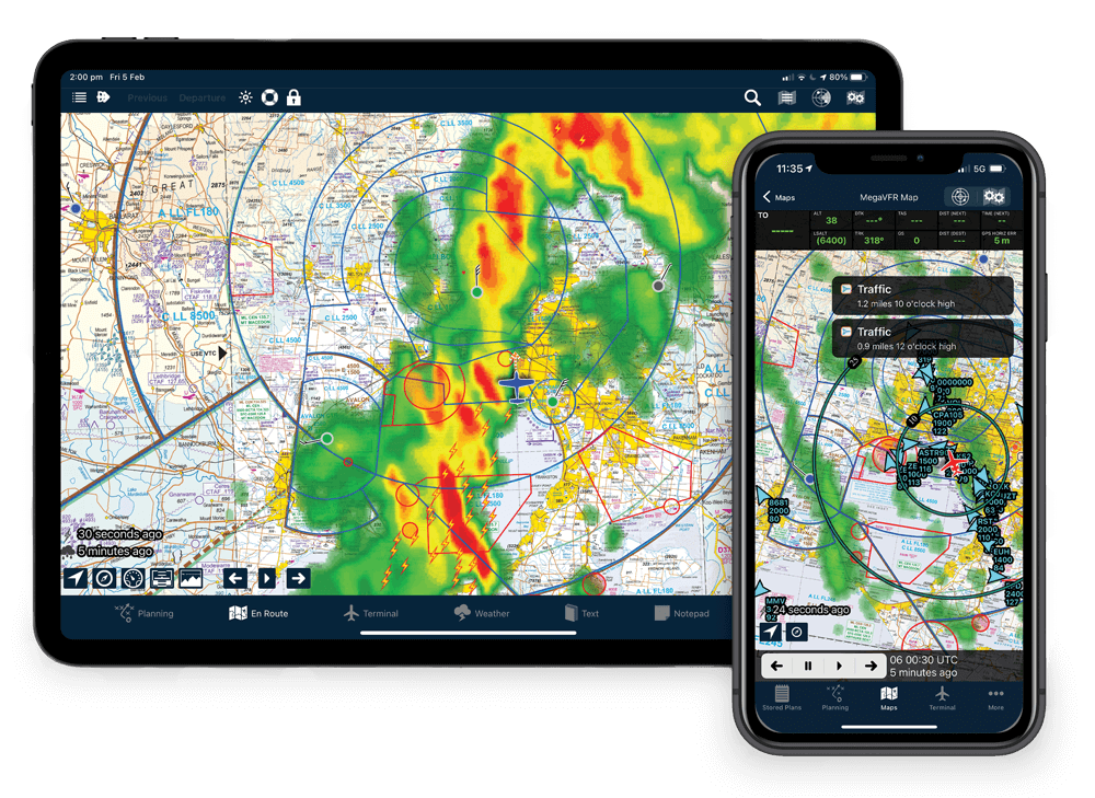 OzRunways electronic flight bag running on an iPad and iPhone